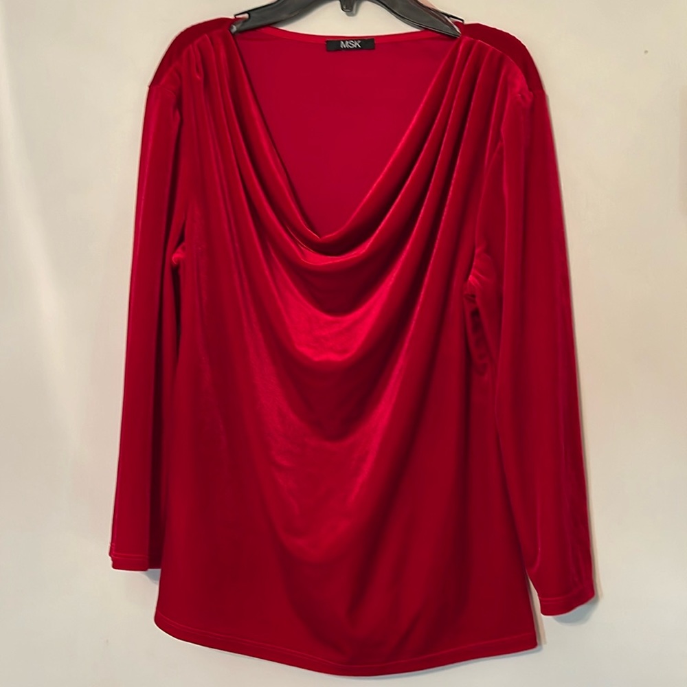MSK Red Draped Velvet Long-Sleeve Top